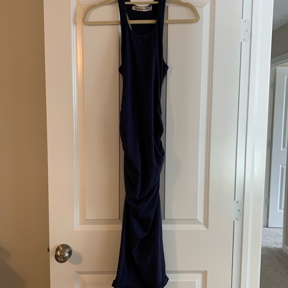 NWT Michael Stars navy racerback ruched midi dress